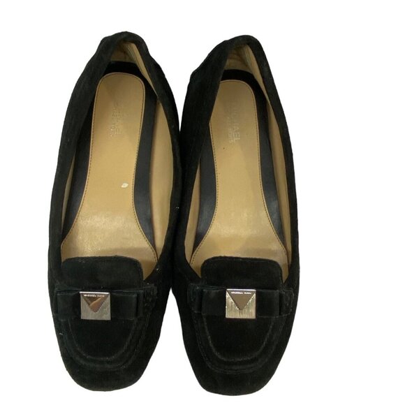 MICHAEL KORS Women Suede Flat Loafers Size 8 Black Leather Caroline Moccasins - Picture 1 of 10